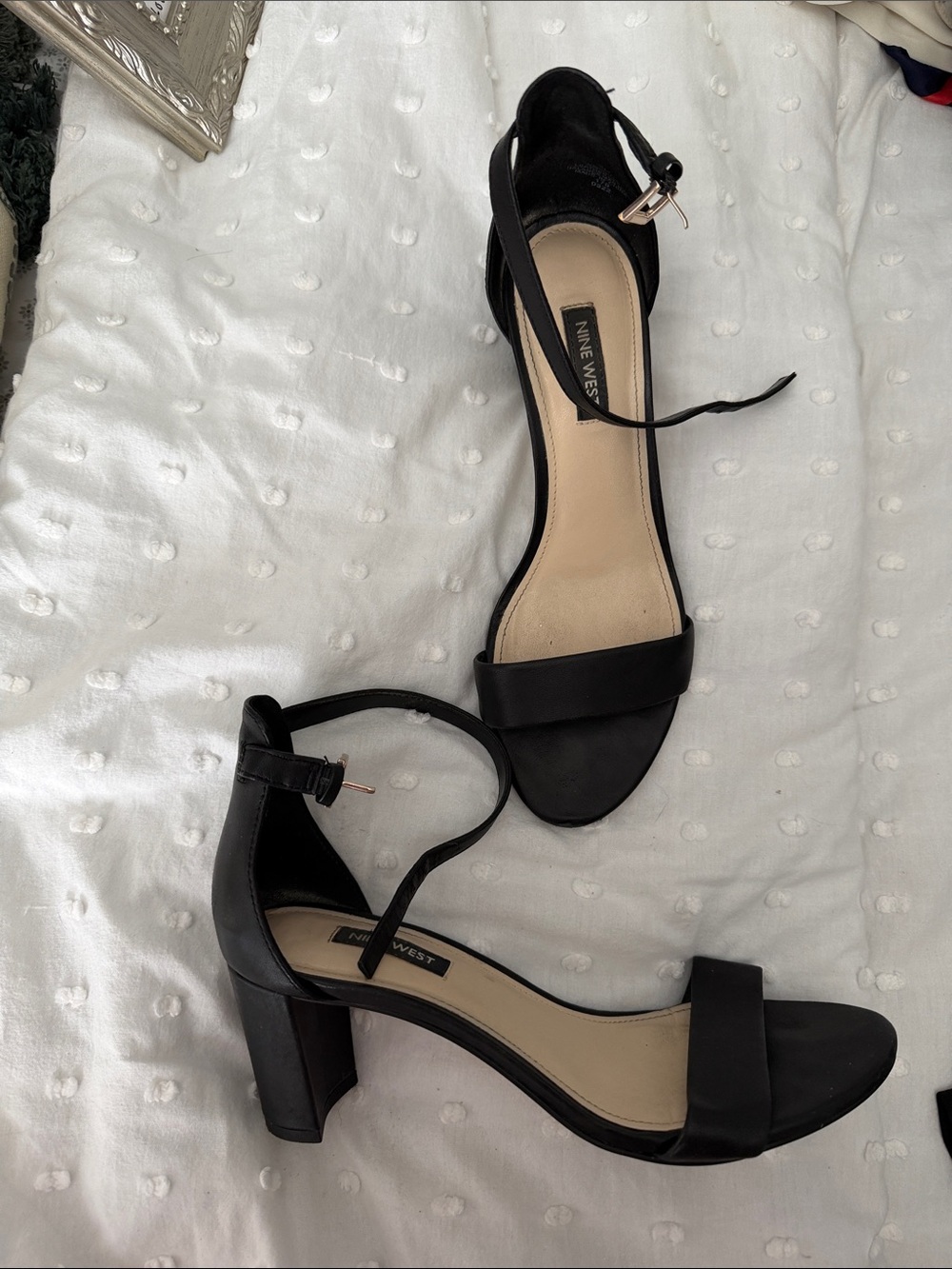 Nine West Black Open-Toe Ankle-Strap Block Heels